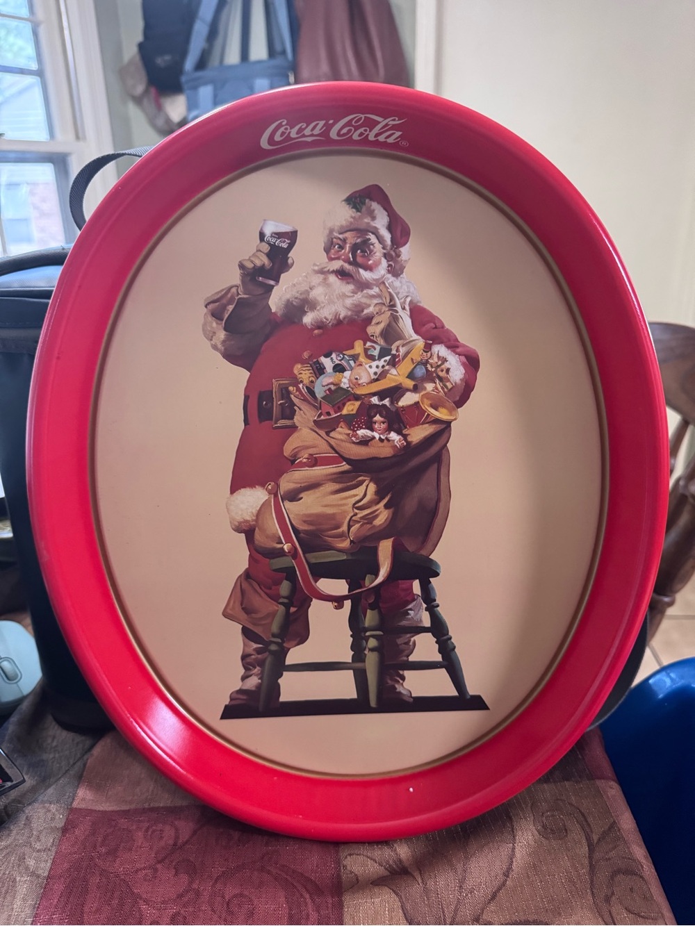 Coca Cola 1987 Red Santa Oval Wall Tray with Classic Holiday Illustration